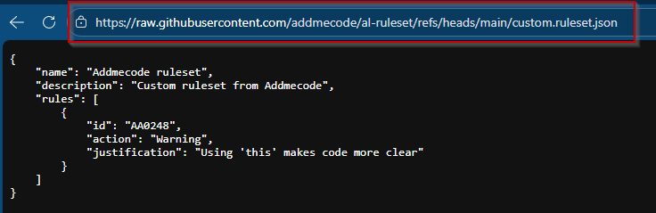 How to display raw content of the rule set json in GitHub-2